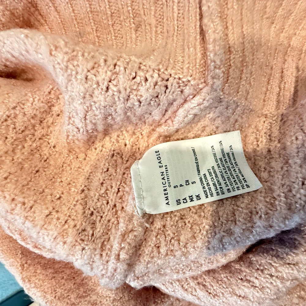 American Eagle Pink Waffle Knit Crew Neck Long Sleeve Sweater Size S - Picture 7 of 14